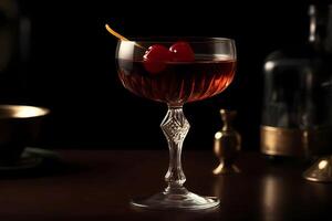 ai généré Manhattan - originaire dans le uni États, fabriqué avec whisky, sucré Vermouth, et bitter photo