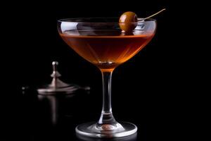 ai généré Rob roy - originaire dans le uni États, fabriqué avec scotch whisky, sucré Vermouth, et angostura bitter photo