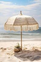 ai généré boho plage parasol par le mer. ai généré photo