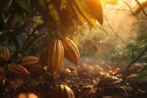 ai généré cacao des haricots sur une arbre photo