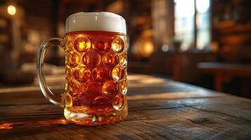 ai généré Bière dans une gros verre sur une en bois tableau. oktoberfest festival. photo