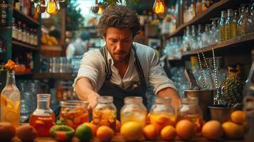 ai généré coloré cocktail coups dans le bar avec le compétence de le barman. photo