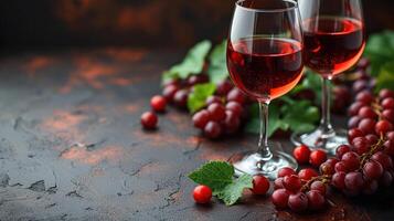 ai généré rouge du vin sur le arrière-plan, Frais mûr les raisins photo