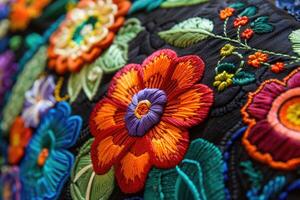 ai généré mexicain broderie avec cactus, fleurs, des oiseaux, perles photo