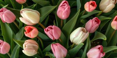 ai généré proche en haut tulipes fleurs Contexte photo