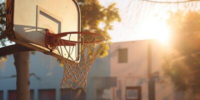 ai généré Extérieur basketball cerceau avec Soleil des rayons. sport Jeu équipement. génératif ai photo