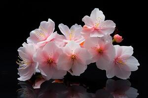 ai généré une arbre branche avec délicat minuscule fleurs mensonges sur le table photo