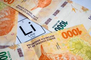 lithium symbole entouré par argentin monnaie. photo