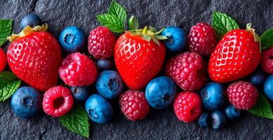 ai généré Frais des fraises et myrtilles - ai généré image photo