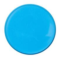 rond bleu Plastique pot couvercle sur isolé Contexte photo