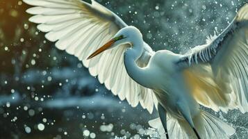 ai généré aigrette prise vol plus de l'eau. ai généré. photo