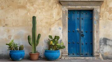 ai généré brillant bleu cactus les plantes contre une rose Contexte. généré par artificiel intelligence. photo