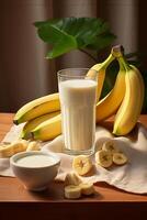 ai généré délicieux banane Lait secouer photo