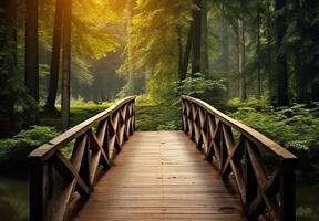 ai généré une pont plus de une rivière dans une forêt photo