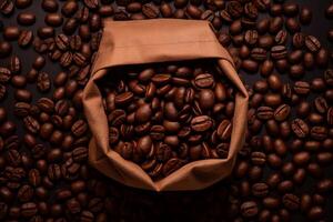 ai généré Haut vue une sac de café beans.génératif ai photo