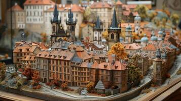 ai généré miniature ville avec vieux Maisons. abstrait ville photo