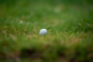 ai généré le golf Balle sur vert herbe. neural réseau ai généré photo