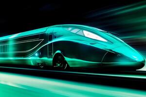 ai généré moderne haute la vitesse train. neural réseau ai généré photo