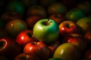 ai généré beaucoup de vert et rouge pommes Contexte. neural réseau ai généré photo