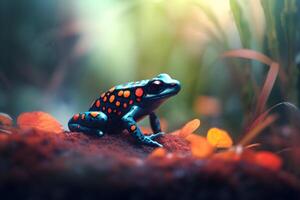 ai généré exotique toxique animal grenouille de tropical amazone pluie forêt. neural réseau ai généré photo