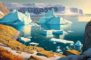 ai généré dessin animé la nature hiver Arctique paysage avec iceberg. neural réseau ai généré photo