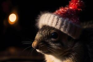 ai généré mignonne écureuil dans une Noël chapeau. neural réseau ai généré photo