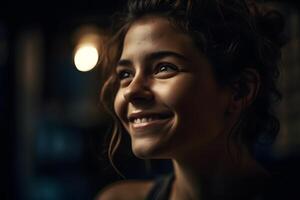 ai généré portrait de une content fille avec une sourire. neural réseau ai généré photo