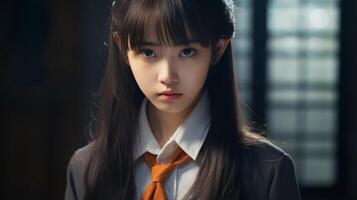 ai généré magnifique asiatique Japonais école fille uniforme. neural réseau ai généré art photo