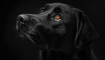 ai généré noir fond d'écran. portrait de une noir Labrador retriever sur une noir Contexte photo