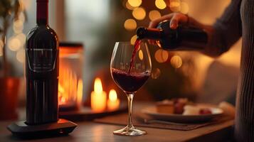 ai généré du vin des lunettes et bouteilles arrangé sur une table dans une bar. il crée une joyeux et fête atmosphère. photo