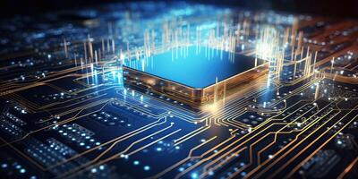 ai généré neural circuit et électronique cyber cerveau dans une quantum l'informatique système, artificiel intelligence photo