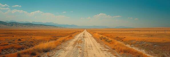 ai généré une saleté route de premier plan à nulle part dans le désert Montana photo