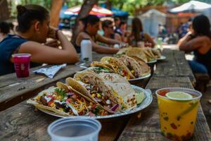 ai généré mexicain tacos avec bœuf, tomates, oignons et autres sur blanc Contexte photo