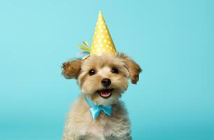 ai généré une chien portant une fête chapeau photo