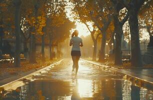 ai généré femme fonctionnement en bonne santé le jogging photo