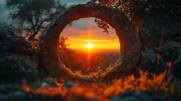 ai généré le coucher du soleil vue par Naturel Roche cambre photo
