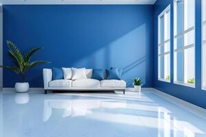 ai généré bleu des murs dans une vivant pièce photo