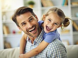 ai généré père et fille ayant amusement à Accueil photo