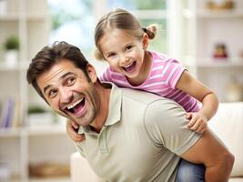 ai généré père et fille ayant amusement à Accueil photo