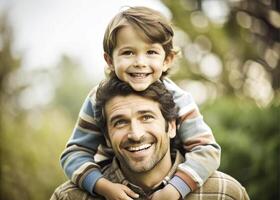 ai généré père et fils ayant amusement Extérieur photo