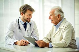 ai généré Sénior patient ayant consultation avec médecin dans Bureau photo