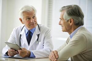 ai généré Sénior patient ayant consultation avec médecin dans Bureau photo