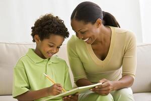 ai généré mère enseignement fils devoirs photo