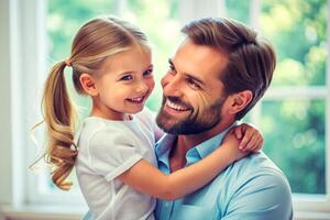 ai généré je l'amour toi, papa Jeune homme à Accueil avec le sien peu mignonne fille photo