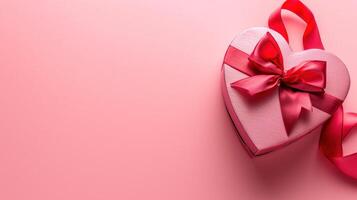 ai généré cœur forme cadeau boîte avec ruban sur rose Contexte png photo