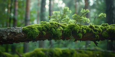 ai généré des bois embrasse verdoyant mousse sur arbre membre photo