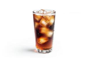 ai généré Cola avec la glace dans une verre sur une blanc Contexte photo