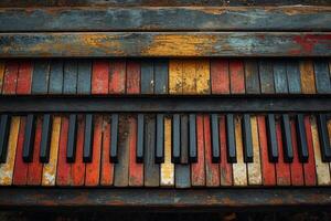 ai généré fermer de le coloré clés de un vieux piano photo