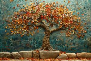 ai généré une disposition de une magnifique l'automne arbre sur le mur pour votre Contexte photo
