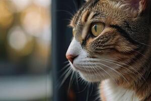 ai généré une fermer photo de une national chat avec tranchant vert yeux et détaillé fourrure motifs mise en évidence la nature talent artistique dans animaux